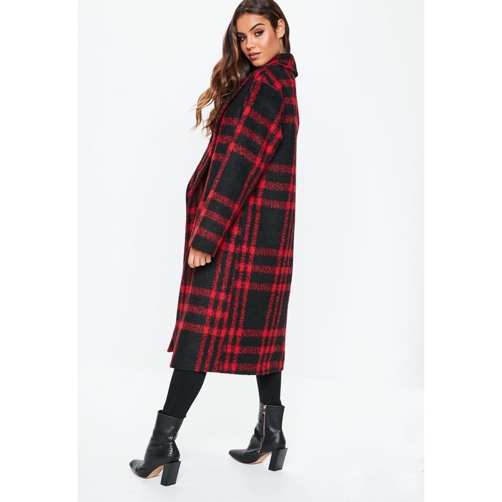 NWT Missguided red & black check shawl col…